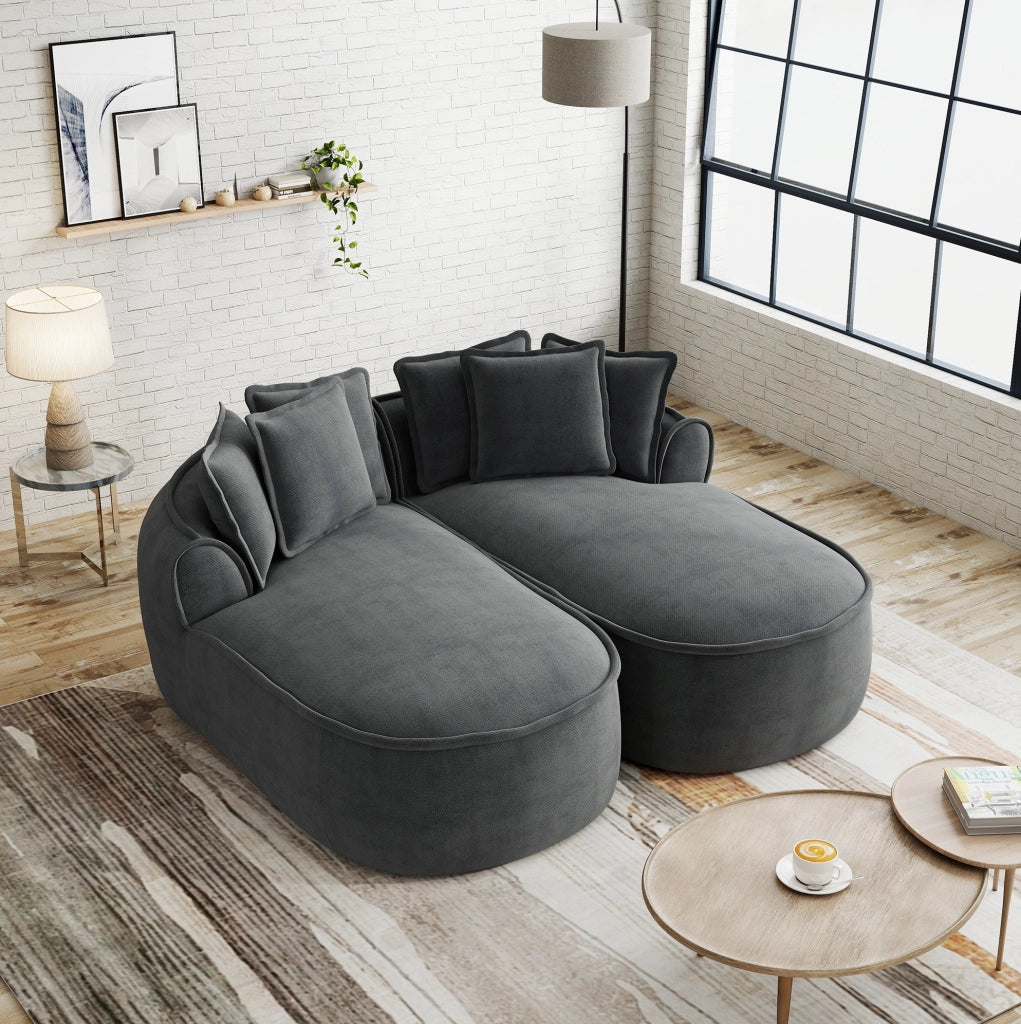 Divano modulare trasformabile in chenille grigio 184x164x67 cm con 2 moduli e cuscini
