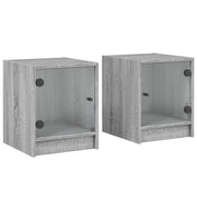 Comodini con Ante in Vetro 2pz-Set di 2 Tavolino da notte Grigio Sonoma 35x37x42 cm
