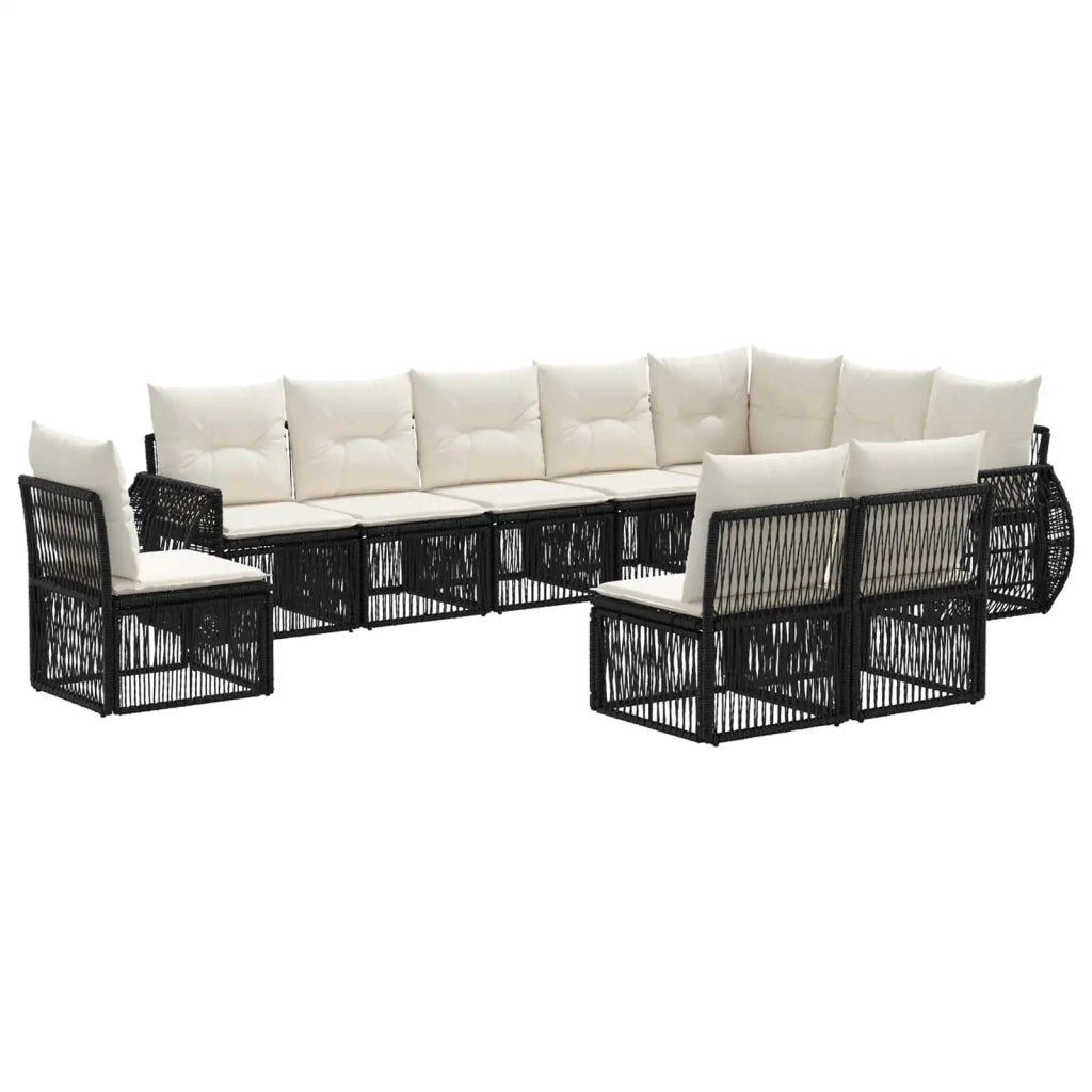 Set Divano da Giardino 10 pz Nero e Bianco Crema polyrattan 3435445
