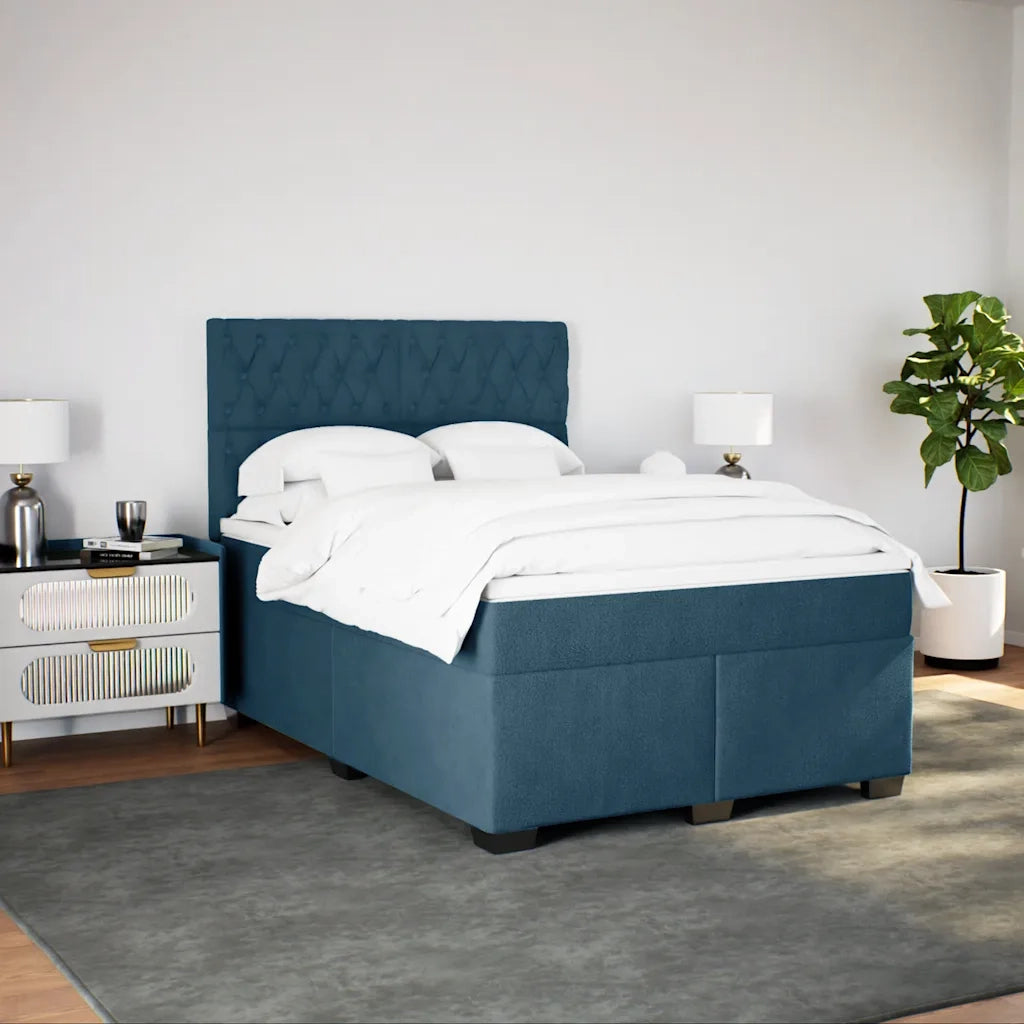 Giroletto a Molle con Materasso Blu 160x200 cm in Velluto