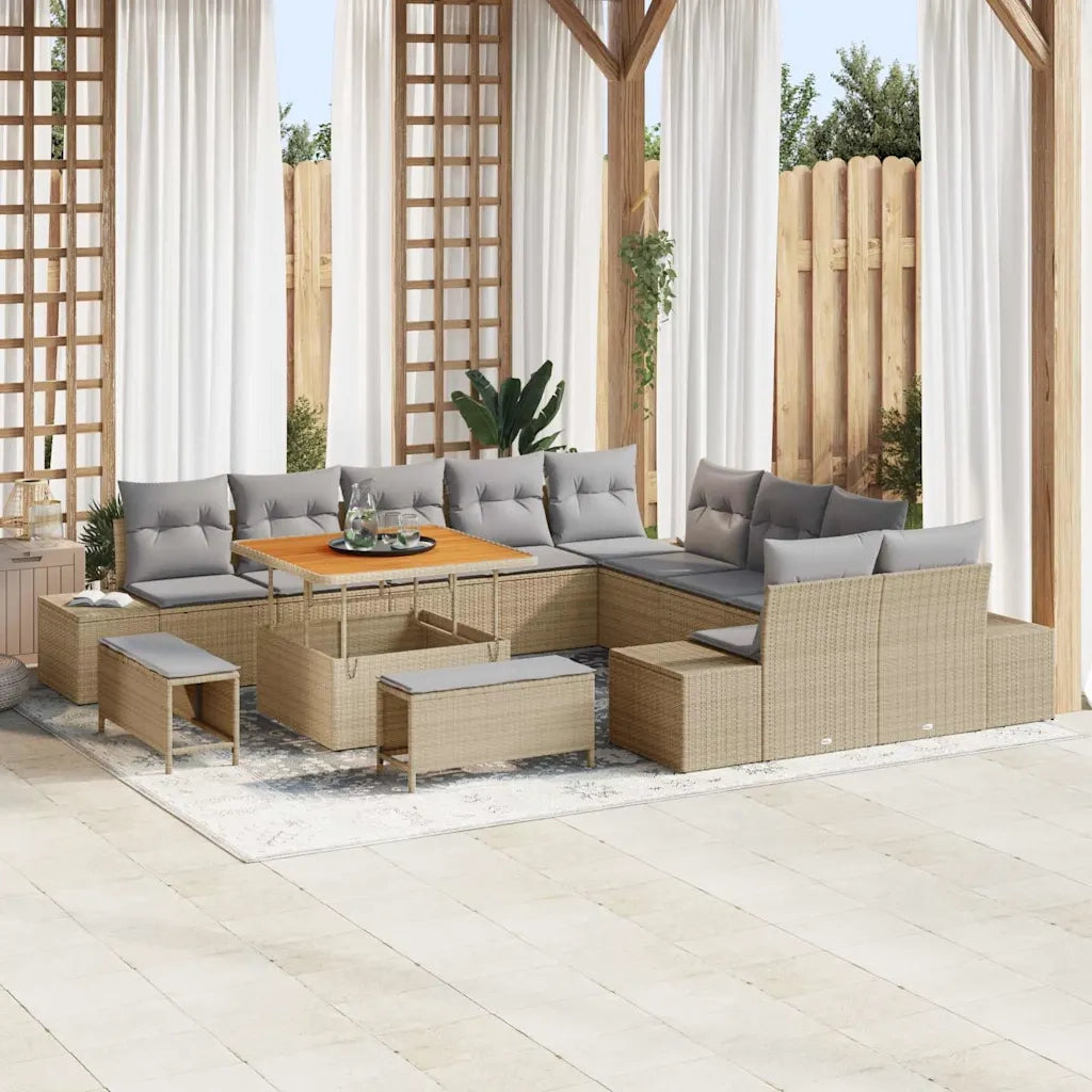Set Divano da Giardino con cuscino 13 pcs Beige Poly Rattan