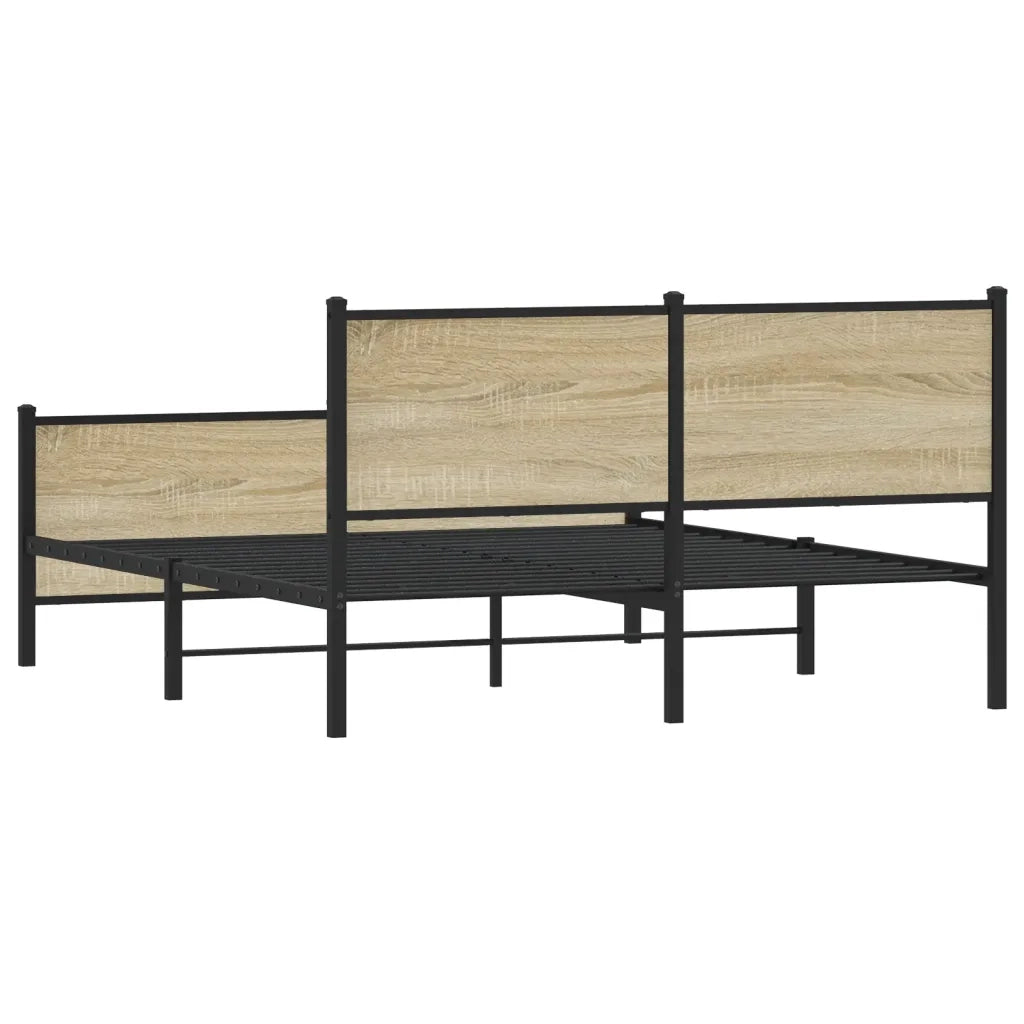 Letto matrimoniale | Letto per adulti | Giroletto senza Materaso in Metallo Rovere Sonoma 150x200 cm