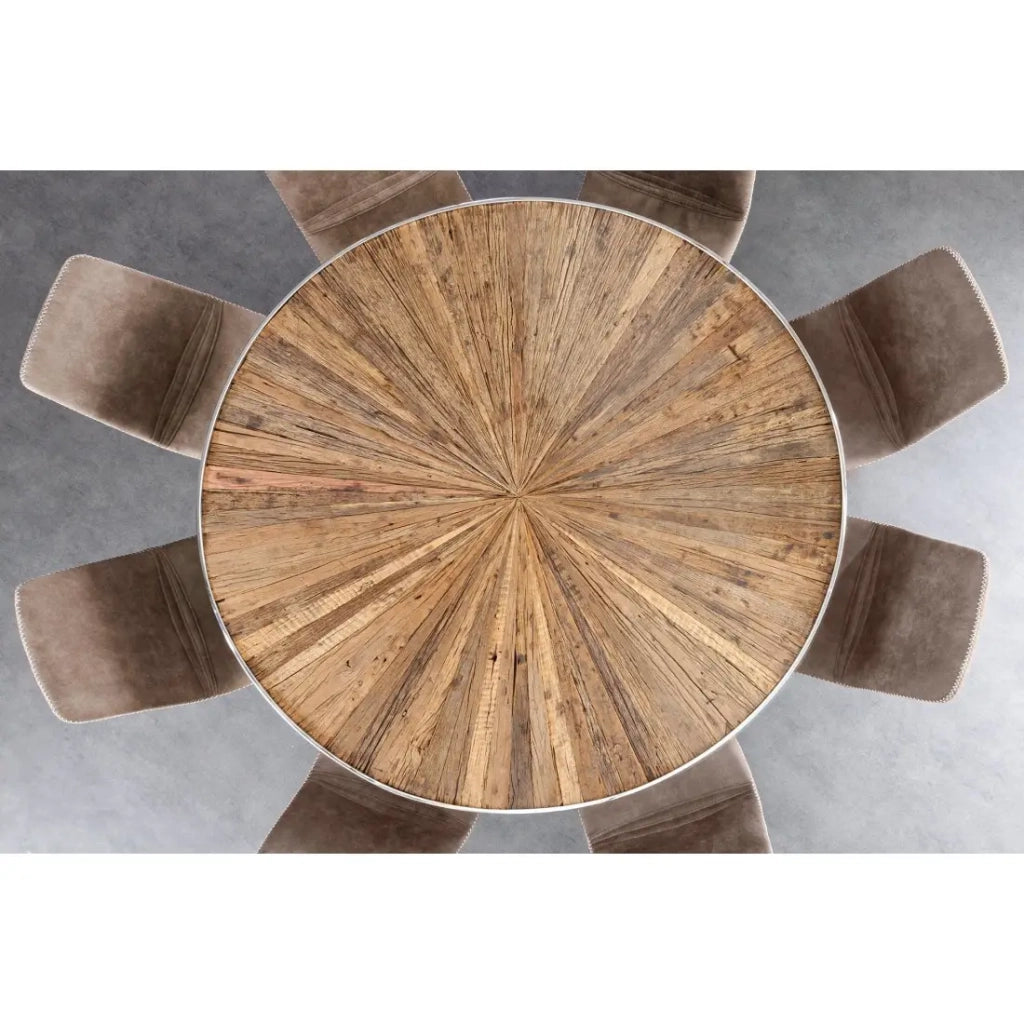 Table RAFTA – Legno di teck e vetro temperato – Piede cromato – 140 cm – Rotonda – Stile contemporaneo