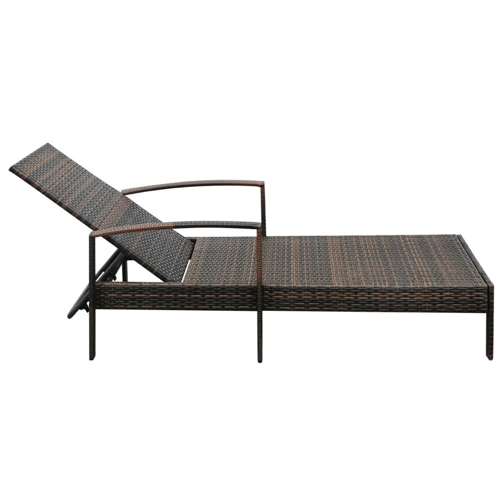 Lettino Prendisole con Cuscino in Polyrattan Marrone 42941