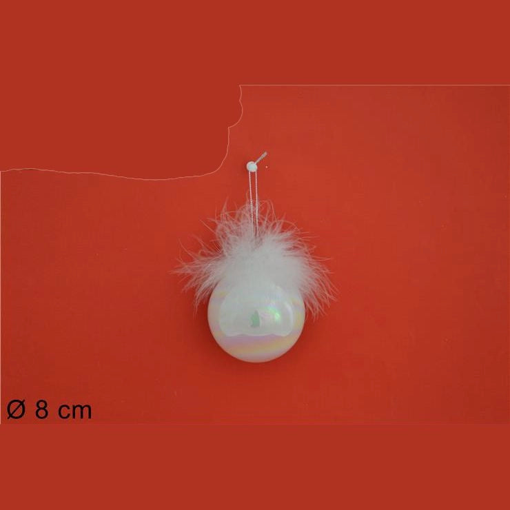 PALLA VETRO 8CM BIANCA PERLATAC/PIUME