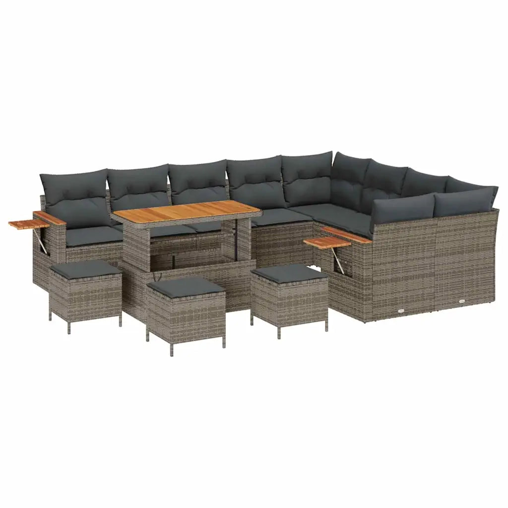 Set Divano da Giardino con cuscino 14 pcs Grigio polyrattan