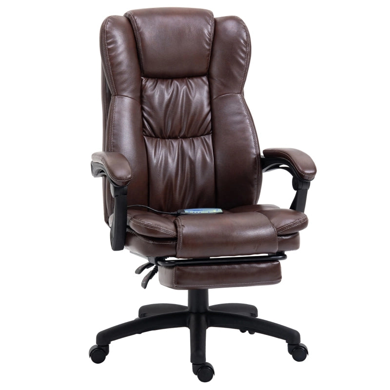 Poltrona girevole regolabile con poggiapiedi, poggiatesta e funzione massaggio, in similpelle, 68,5x68,5x113-121 cm, marrone.