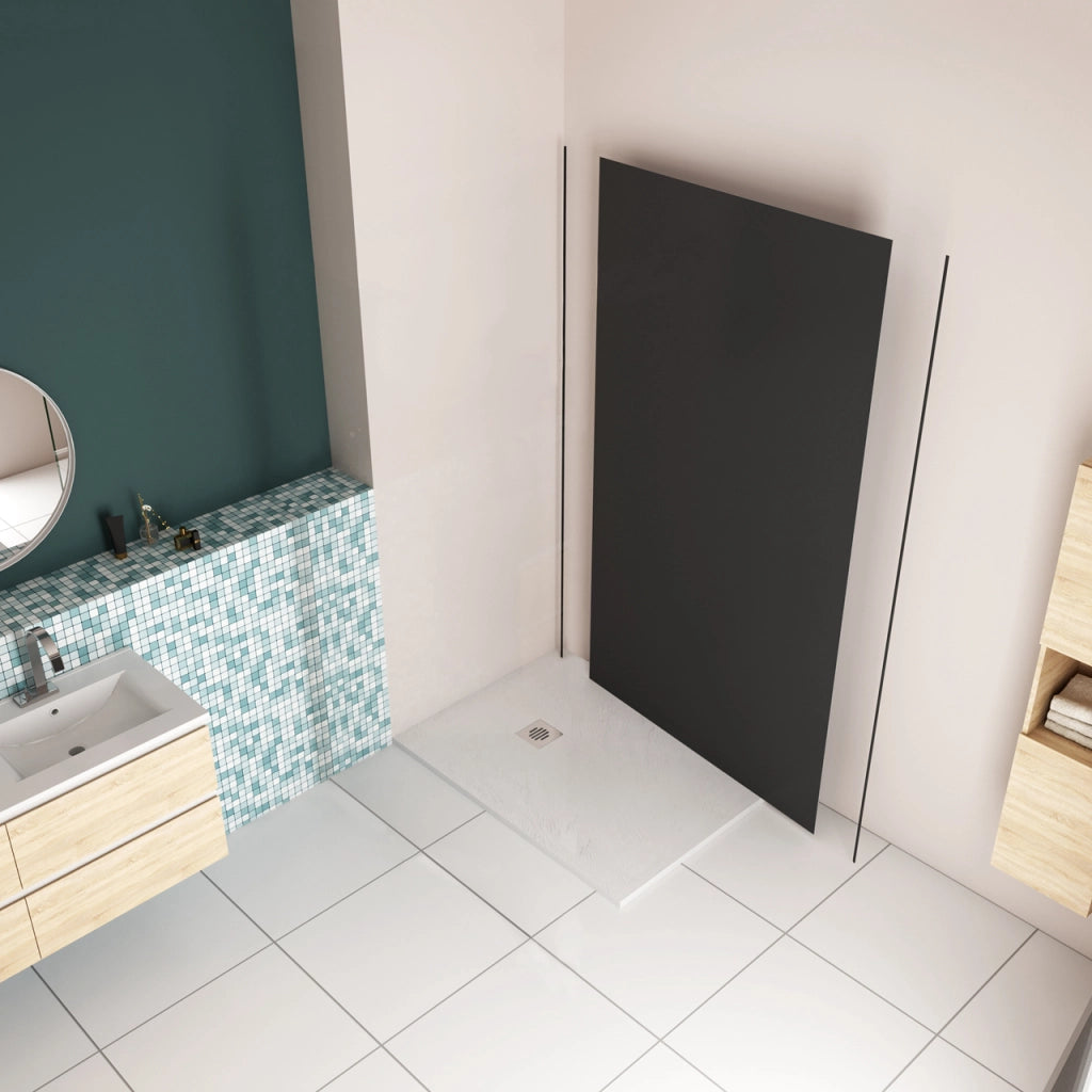 100x210 cm Pannello Doccia Realizzato in Alluminio Spessore 3mm con Profili Finitura Nero Opaco per Rivestimento Parete Bagno