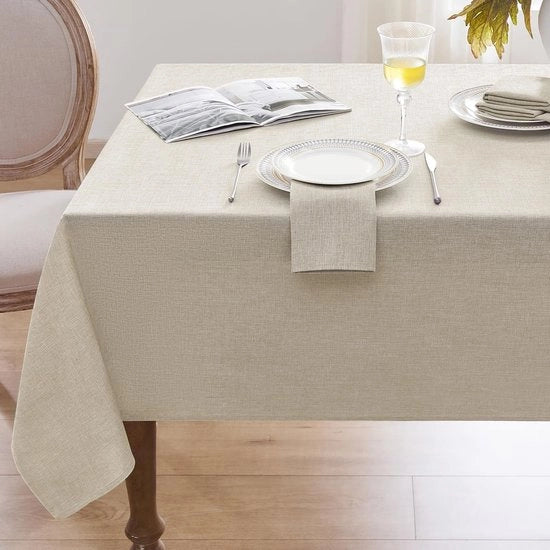 Tovaglie da tavolo 150 x 350 cm in tessuto di lino 210 GSM, tovaglia da tavolo in lino, impermeabile, lavabile, per esterno, beige.