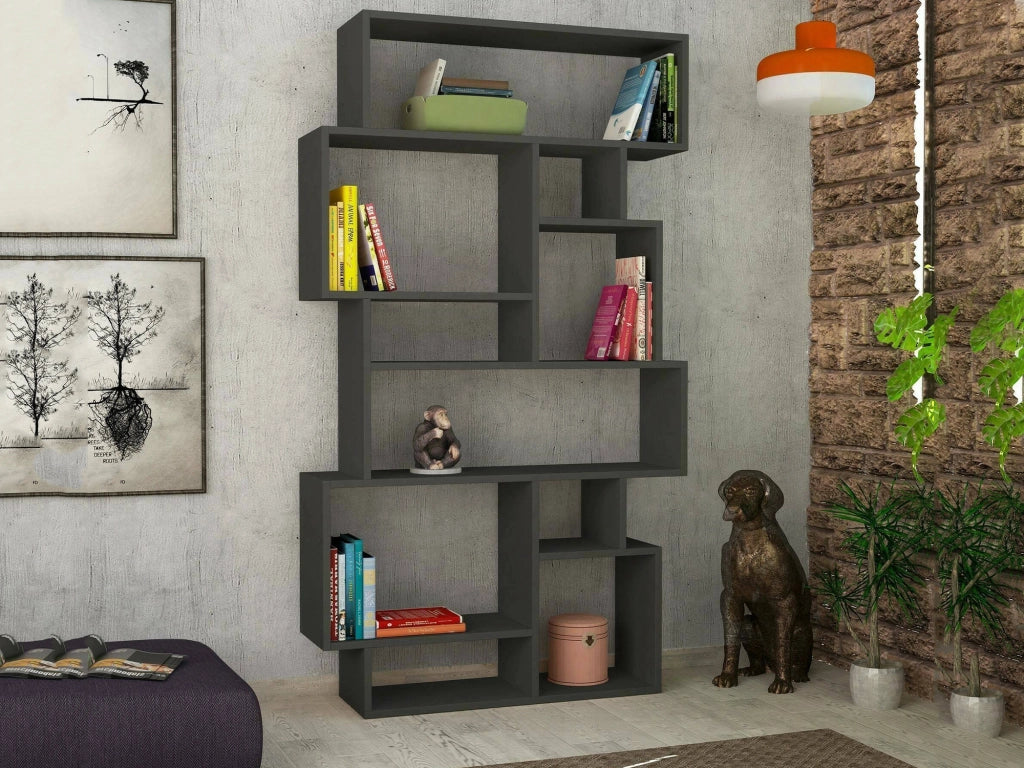 Libreria Casimira, Scaffale da ufficio, Mobile portalibri, Biblioteca, 96x26h169 cm, Antracite