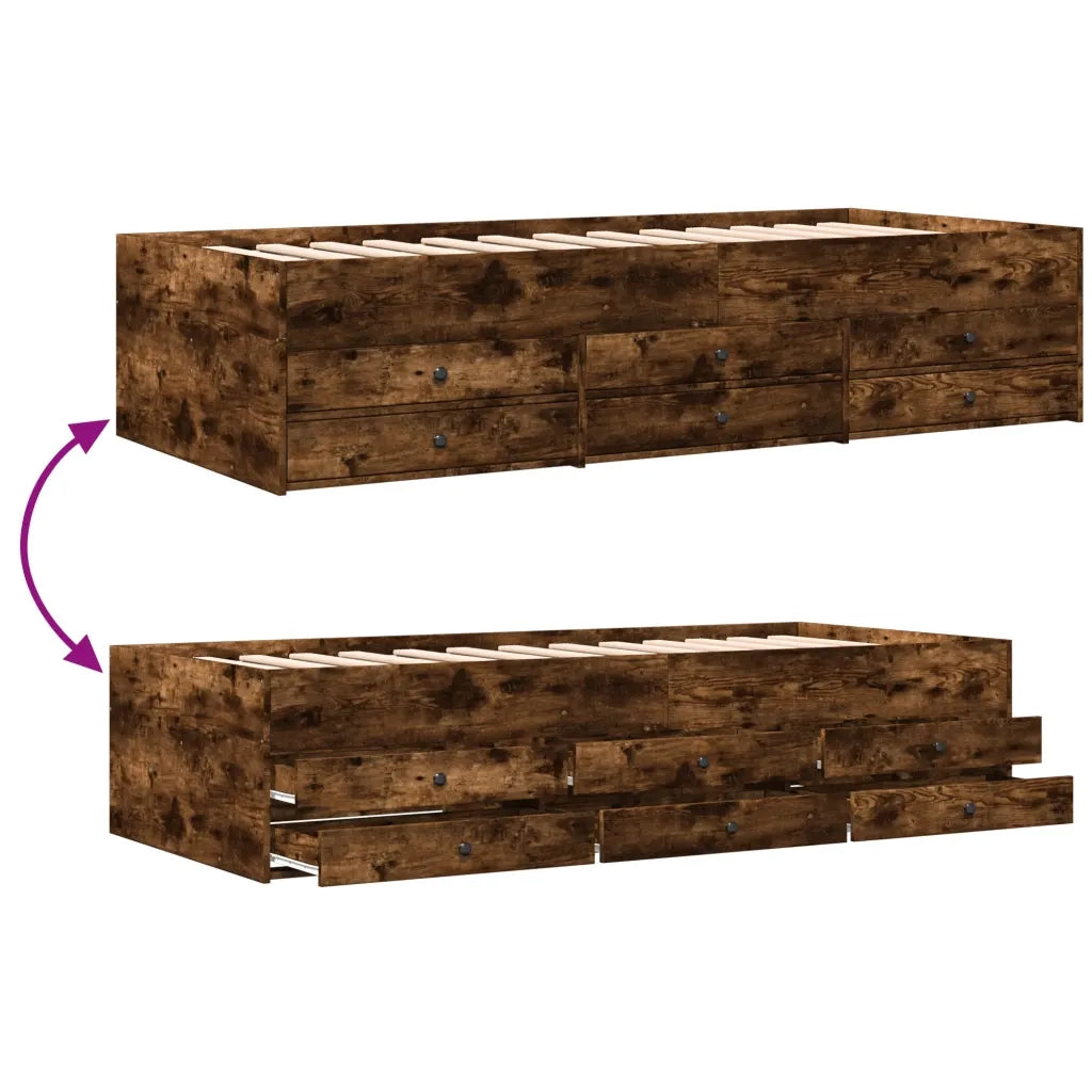 Divano Letto con Cassetti senza Materasso Rovere Fumo 90x200 cm 3280878
