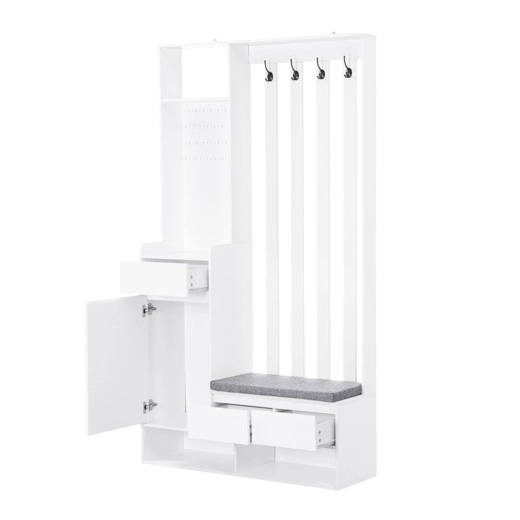 Scarpiera Panca Ingresso con Appendiabiti e Ganci ¨C MINIMAL ¨C Bianco, 4 Ganci, H180xL100xP35 cm