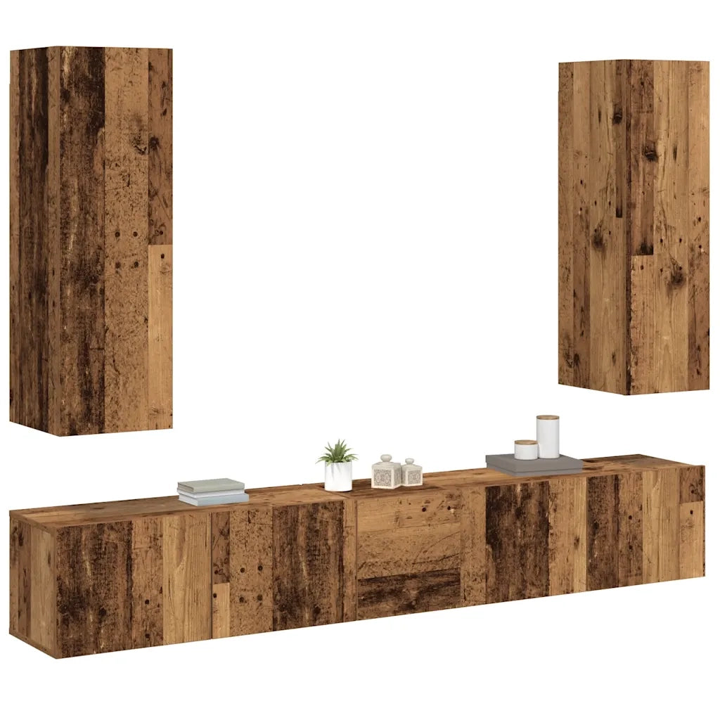 Mobili TV a Parete 5 pz Legno Antico in Legno Multistrato 3328959