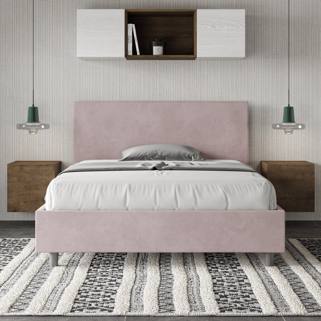 BS COM Letto una piazza e mezza contenitore imbottito 130x190 microfibra glicine