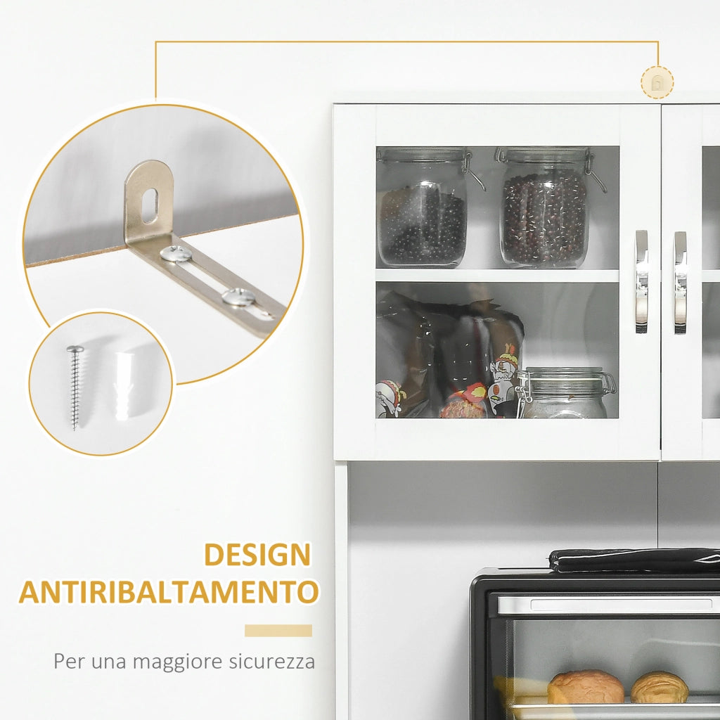 Mobile Cucina Bianco con Ante in Vetro ¨C Xylo ¨C 2 Armadietti, Mensole Regolabili, 80x48x170 cm