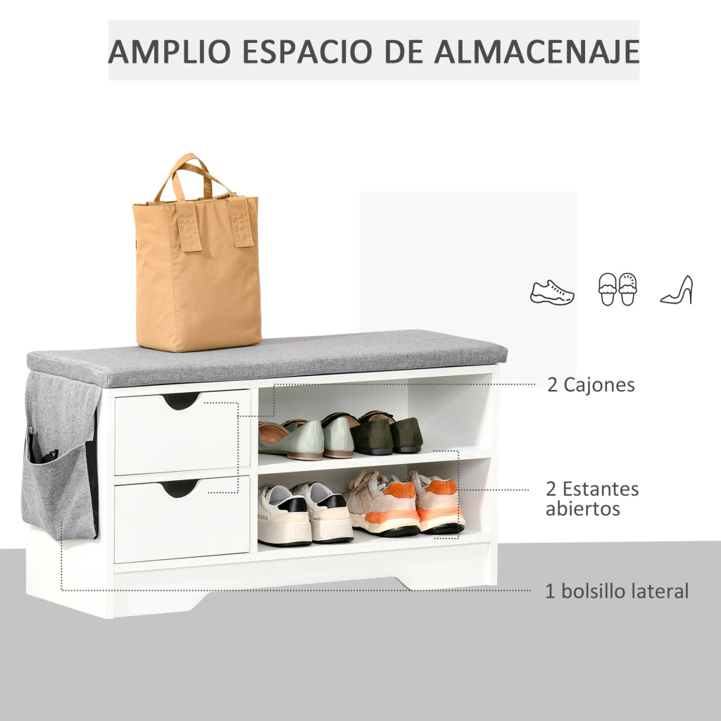 Cassettiera per scarpe con sedile ¨C zephmum ¨C bianco e grigio 80,5x30,5x43,5 cm