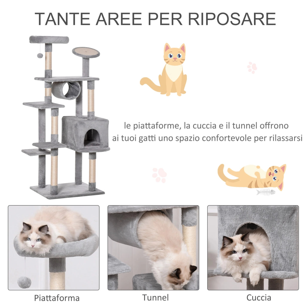 Tiragraffi per Gatti 165cm ¨C Xylo ¨C Colonna con Graffiatoio Trespoli Grigio 60x50x165cm