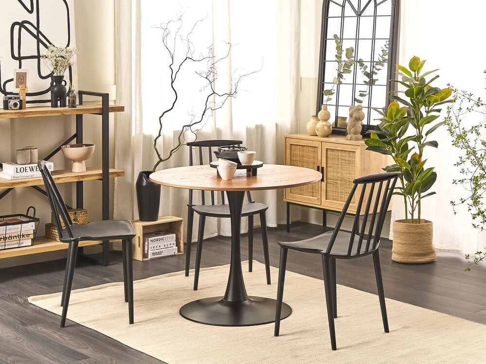 Tavolo da pranzo in legno chiaro con piano in MDF Nero base in metallo tavolo da cucina rotondo industriale da 90 cm