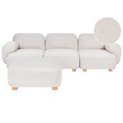 Divano modulare a 3 posti in tessuto con pouf tre elementi idrorepellente gambe in legno bianco sporco stile moderno