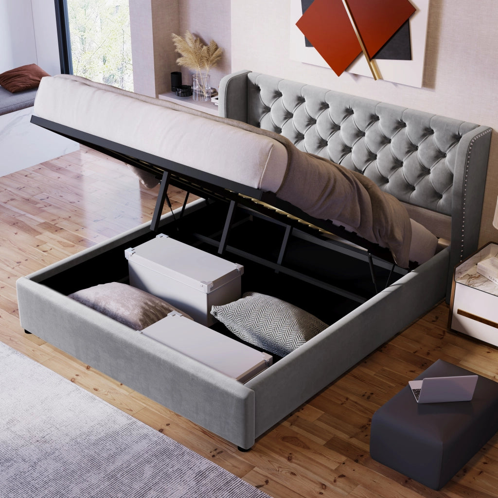 LETTO Contenitore 197x146x99 cm Velluto Grigio