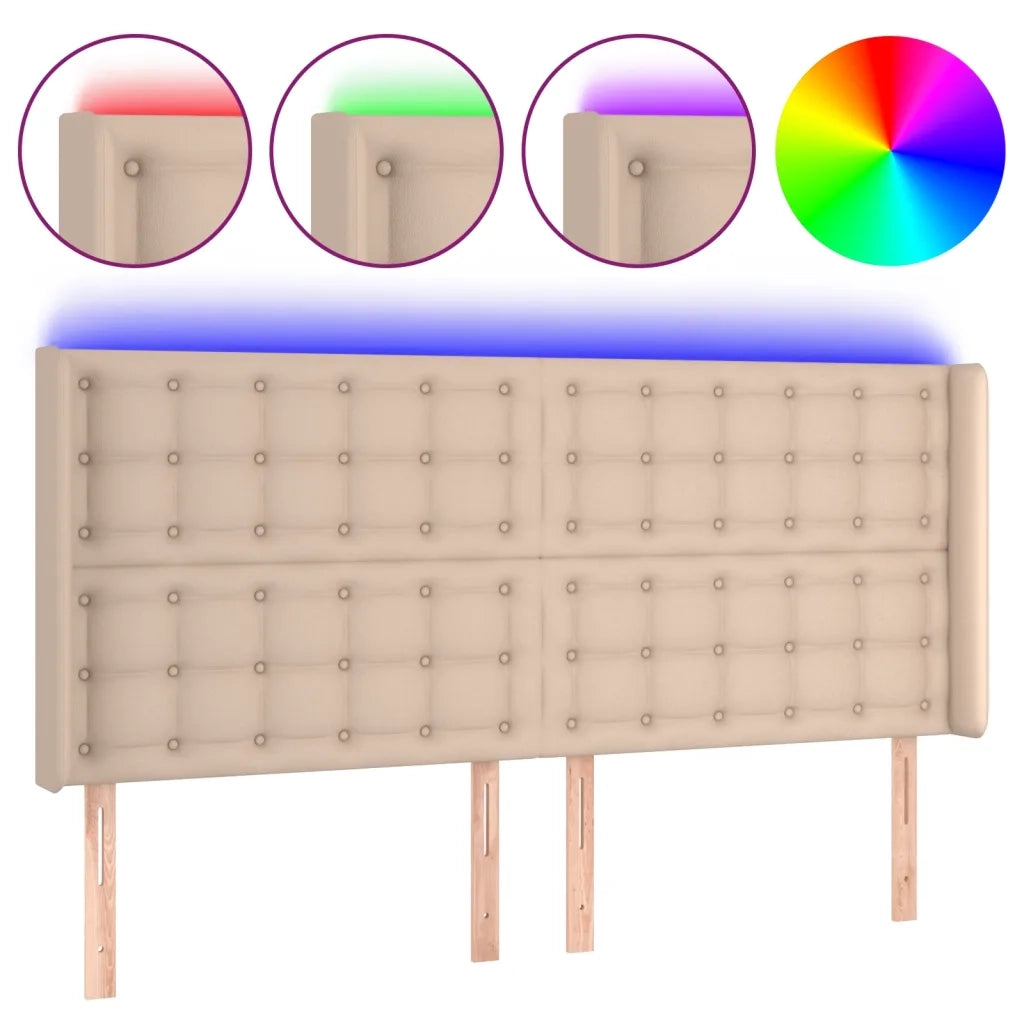 Testiera a LED Cappuccino 203x16x118/128 cm in Similpelle