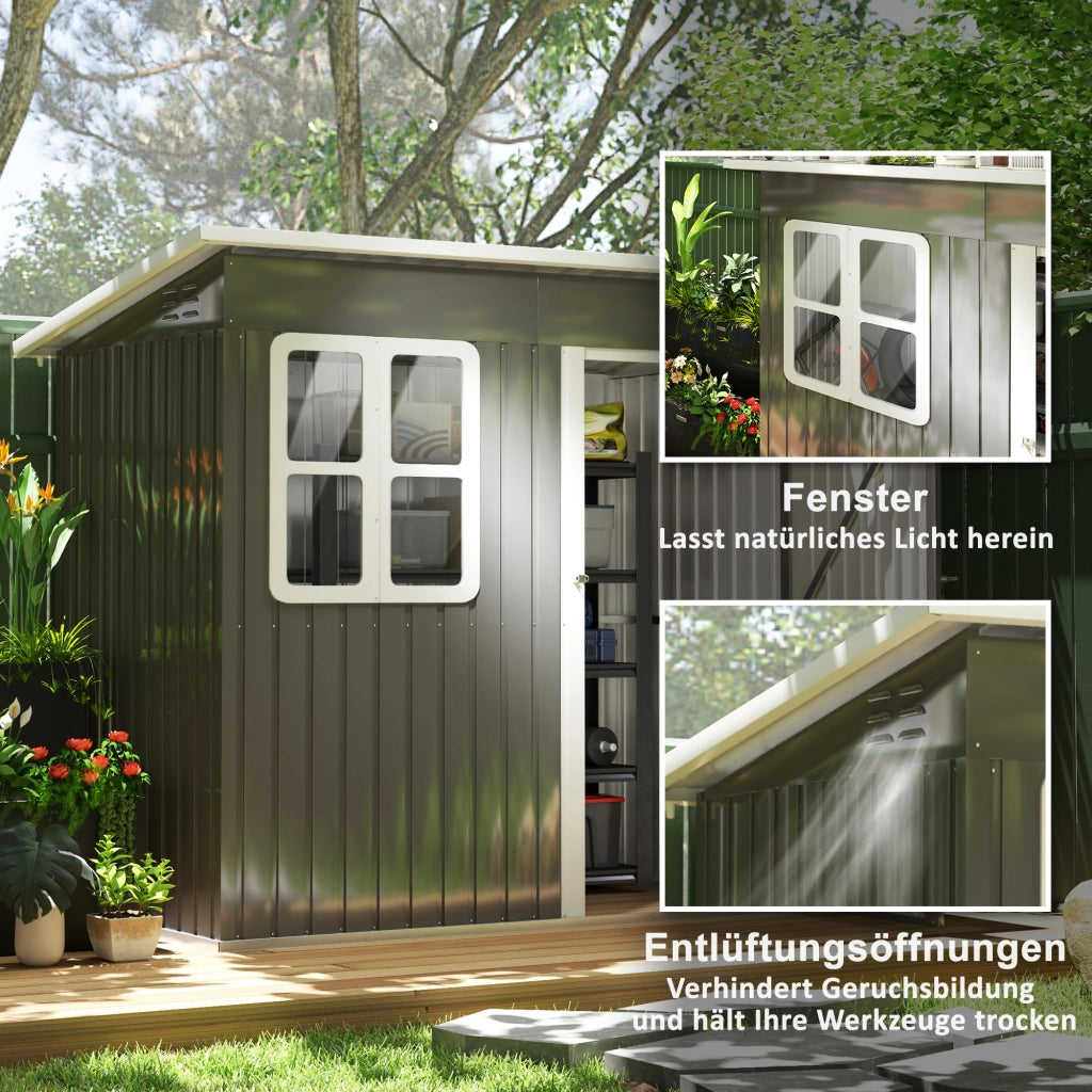 Casetta da giardino 2,55 m2, casetta da giardino con tetto a falda, 221 x 133 x 190/173 cm, capanno per attrezzi con porta chiudibile a chiave,