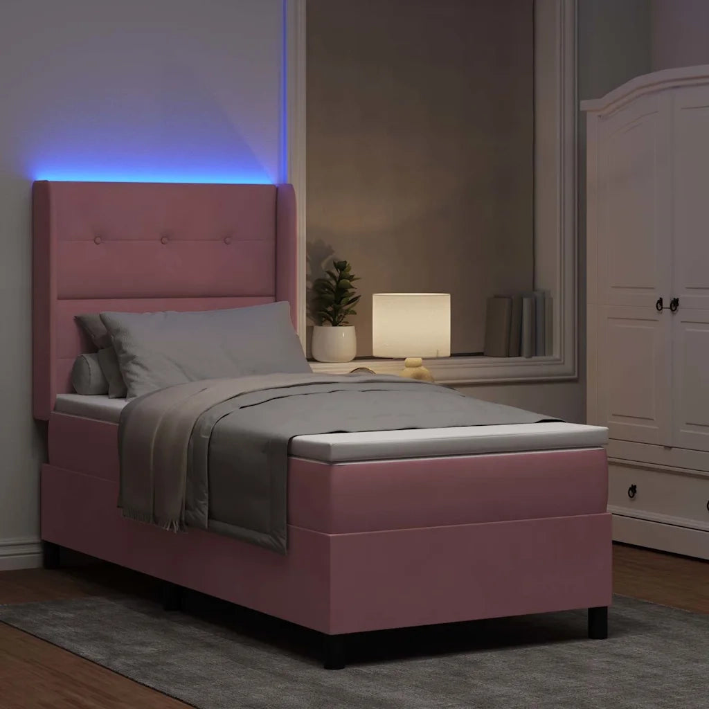 Letto a molle con materasso con led Rosa 90 x 190 cm Velluto