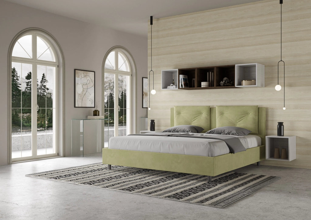 BS COM Letto senza rete imbottito 180x210 microfibra tè verde