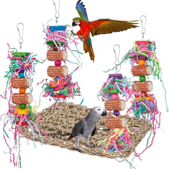 Giocattolo per uccelli, grande uccello, pappagallo, campanello in legno, giocattolo da appendere per Conuri, falchi, colombi, piccoli pappagalli, passeri (rosso)