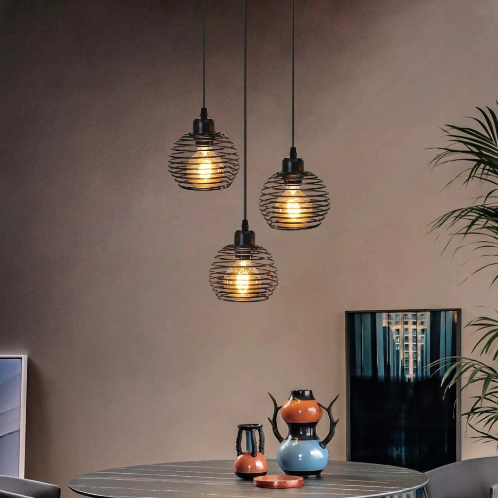 ZMH Lampada a sospensione tre luci vintage metallo E27 sala pranzo soggiorno senza lampadine