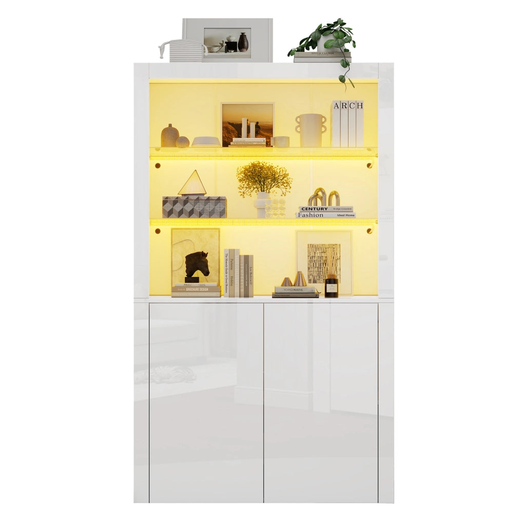 Vetrina 100x35x170 cm con LED e ripiani in vetro temperato; MDF bianco