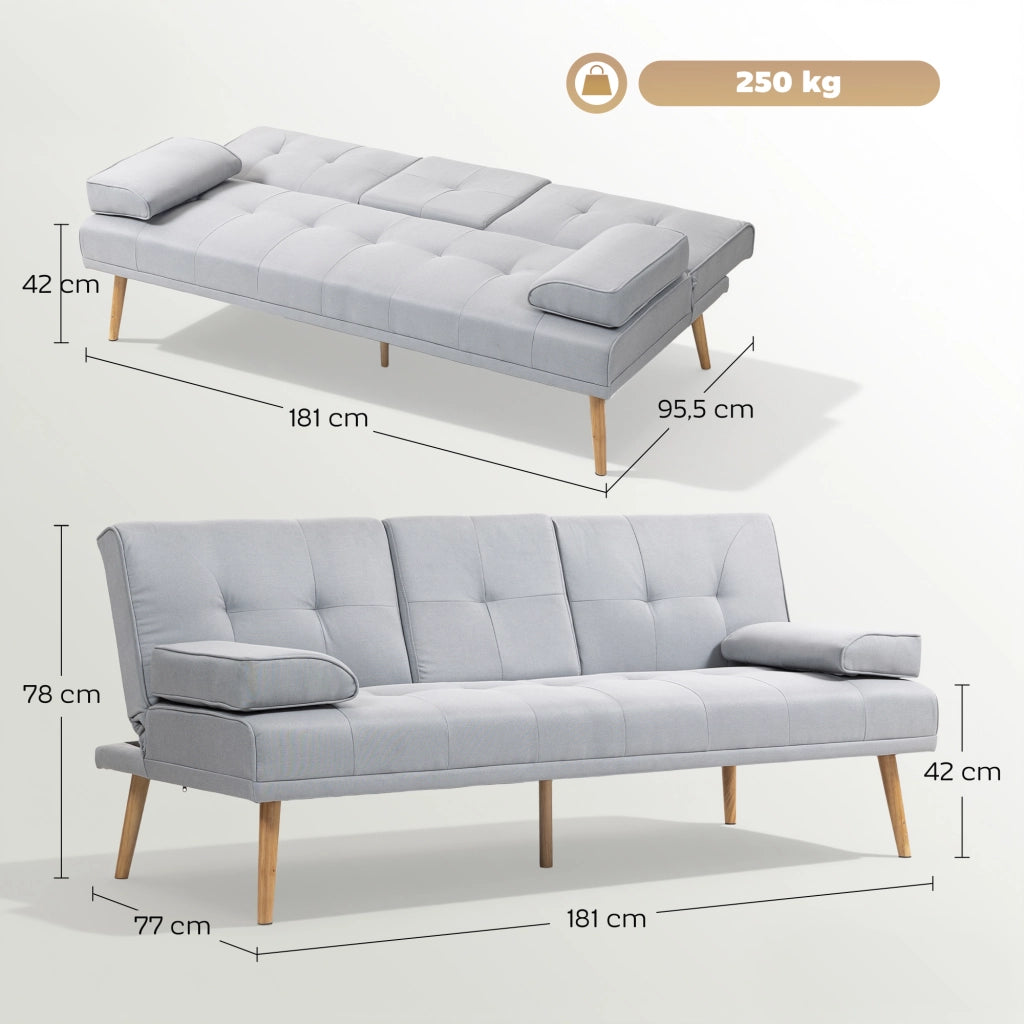 Divano letto 3 posti con tavolino ¨C zephmum ¨C in tessuto grigio chiaro 200x90