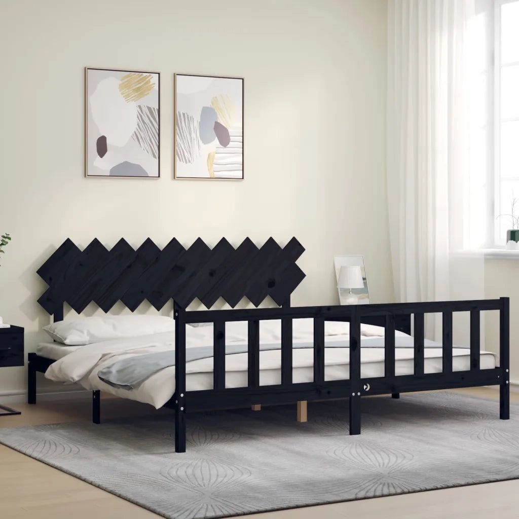 Giroletto con Testiera Nero 200x200 cm in Legno Massello 3193490