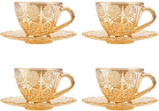 Set di Tazze da Tè in Vetro da 150 ml - Vintage Sacchetti per Caffè - Adatto per Microonde/Lavastoviglie - Motivo a Fiore in Stile Elegante - Per Bevande Calde/Fredde