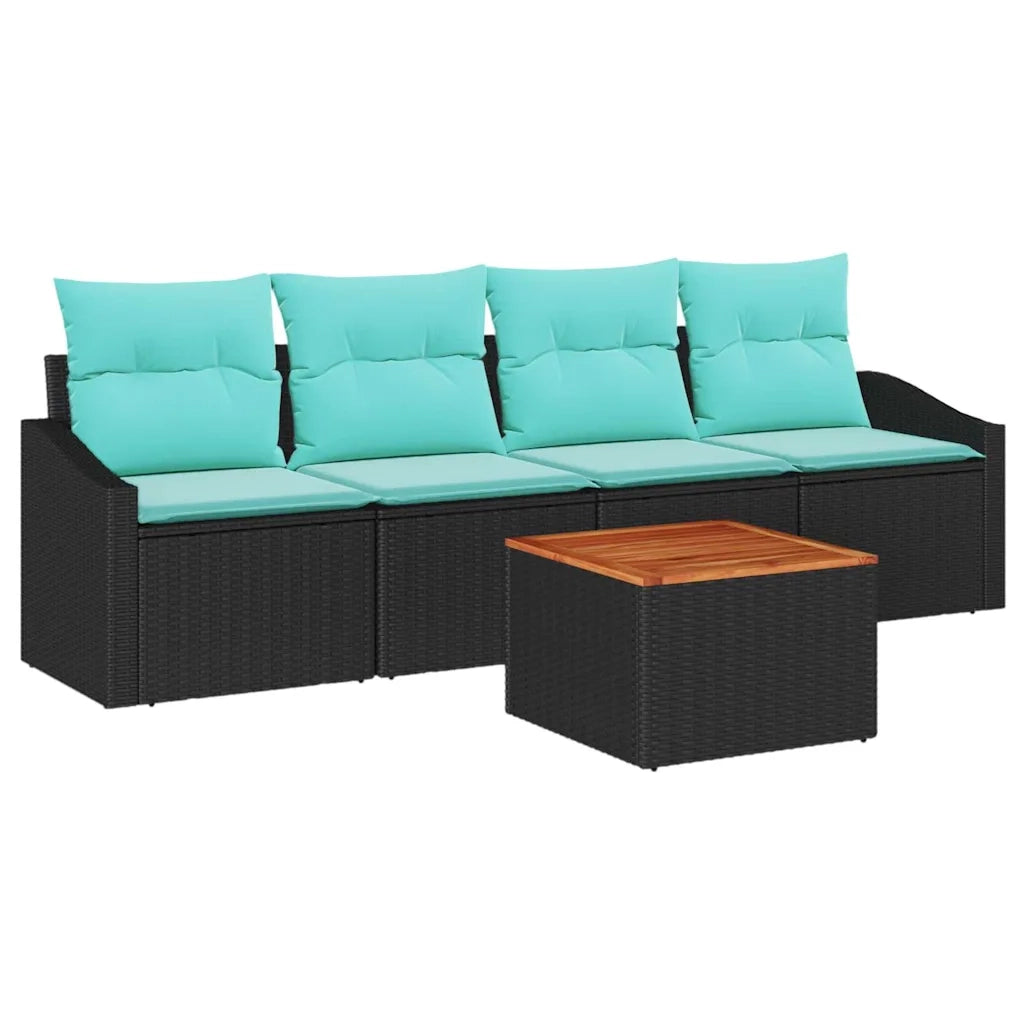 Set Divano da Giardino con cuscino 5 pcs Nero polyrattan 3347767