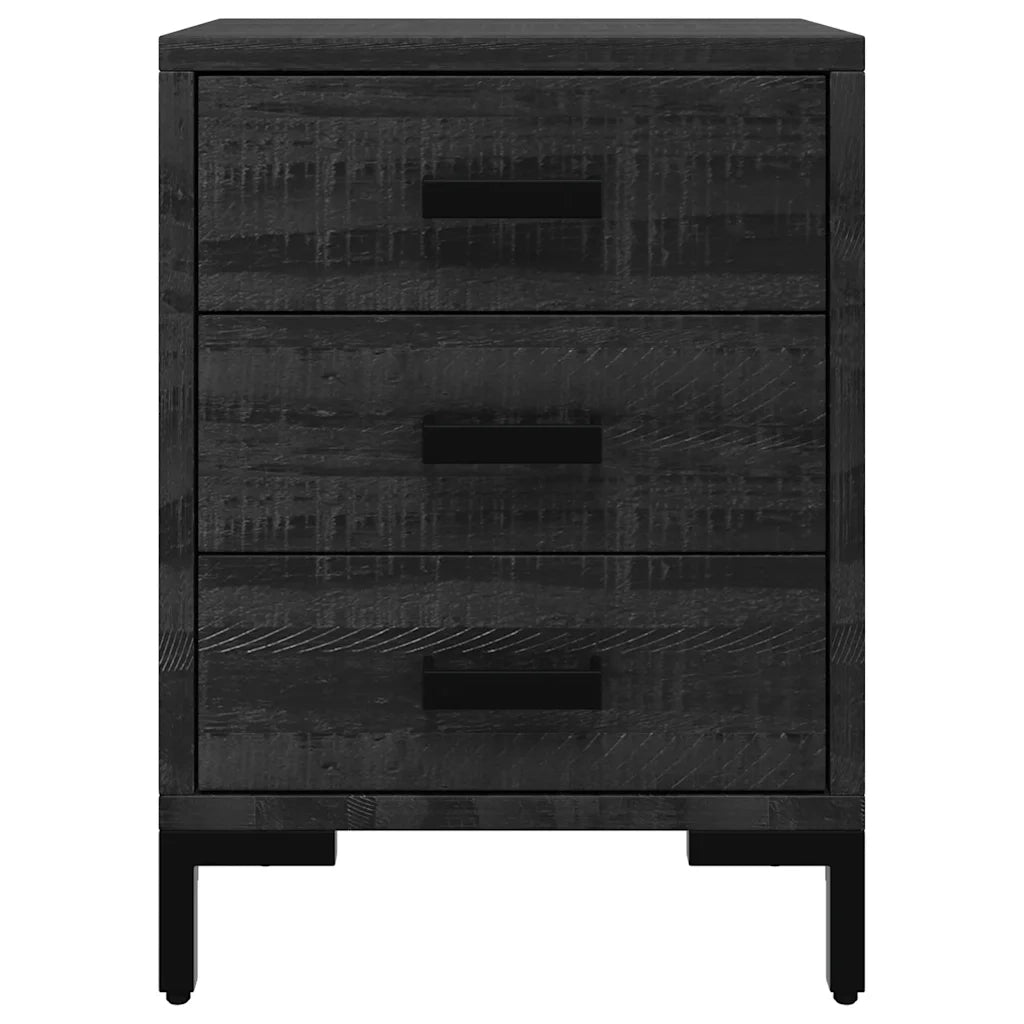 Comodino-Tavolino da notte Nero 40x30x55 cm Legno Massello di Pino Riciclato