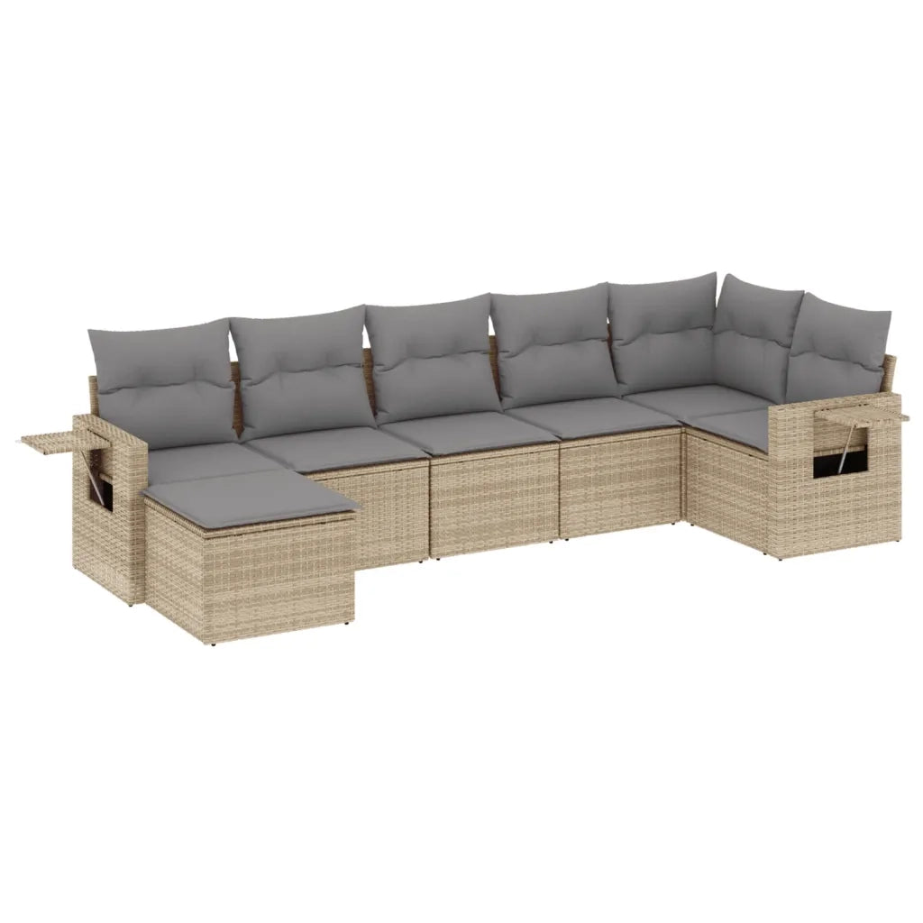 Set Divani da Giardino 7 pz con Cuscini Beige in Polyrattan 3220478