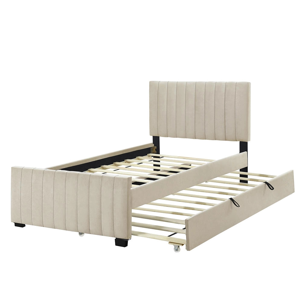 Letto bambino-Xylo-90x190 cm-ribaltabile, velluto, beige