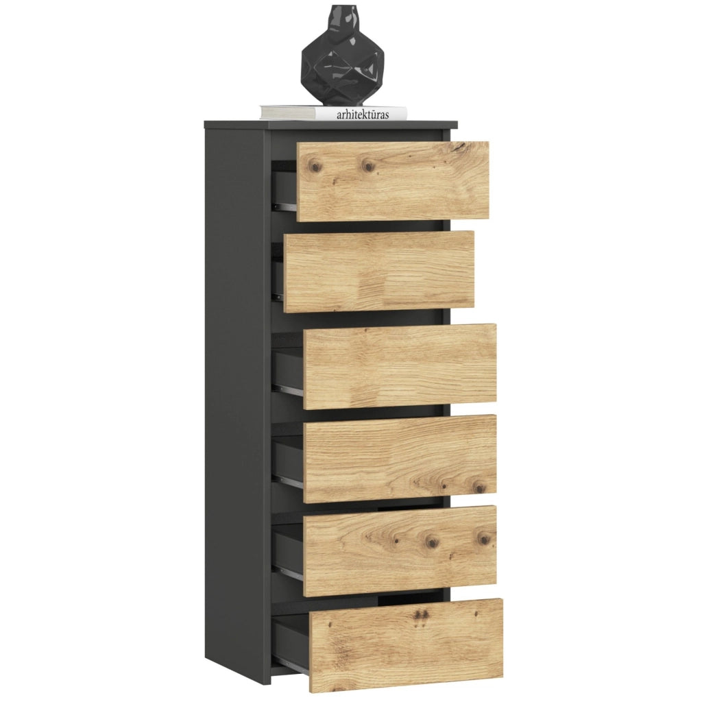 Cassettiera AKORD CL6 Cassettiera Grigia Grafite 40 cm 6 cassetti inserto frontale Quercia Artisan 40x35x109 cm