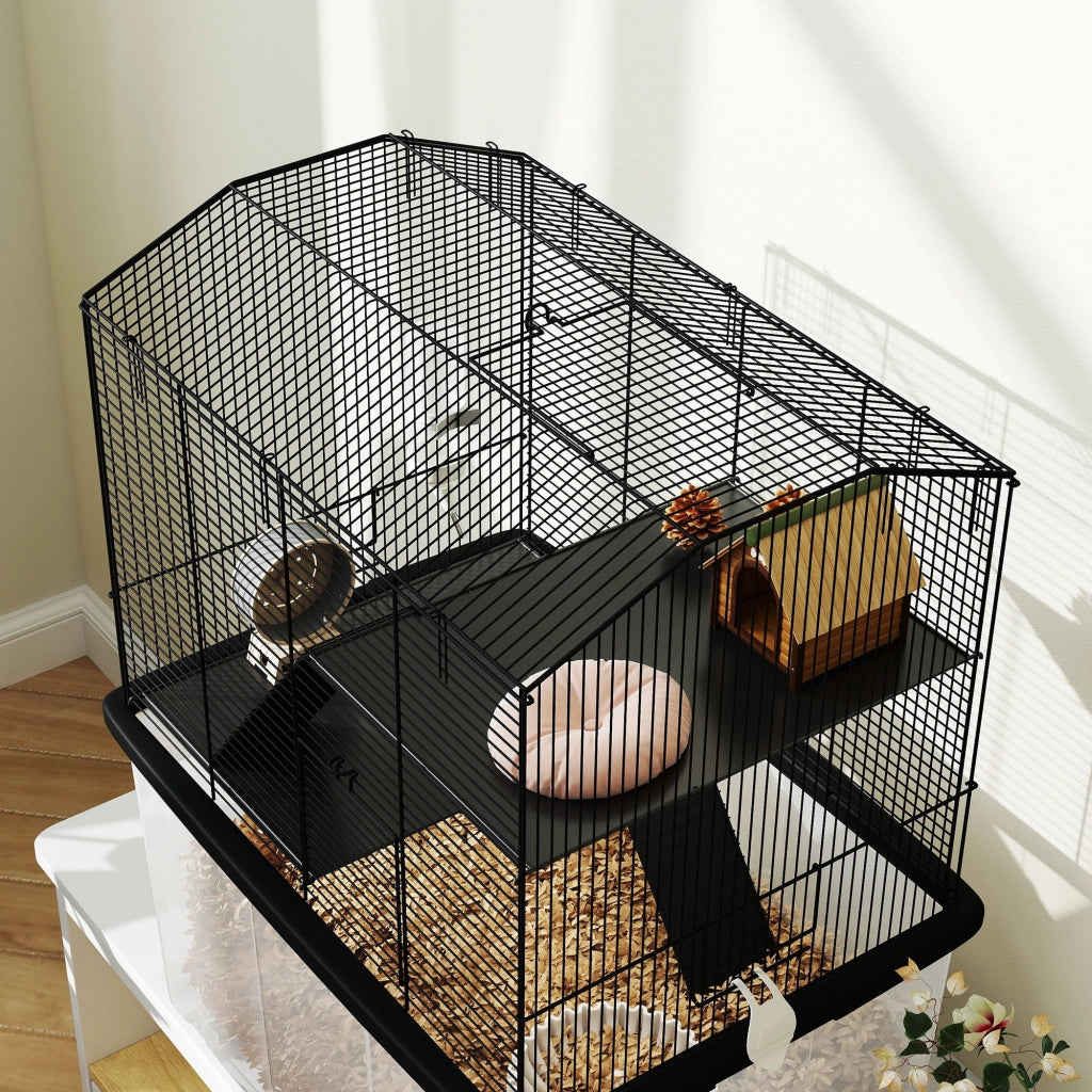 Gabbia per Criceti 3 Piani con Ruote ¨C Xylo ¨C Nero 57x43x74cm
