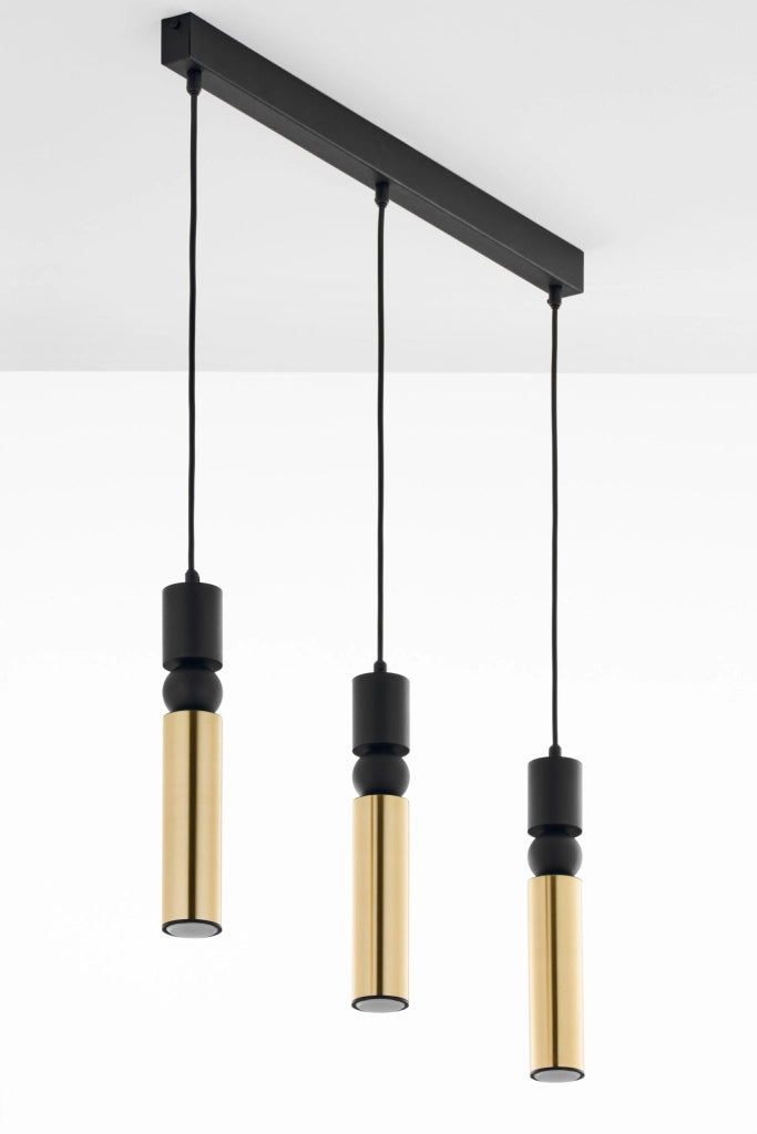 Lampada sospesa a barra 60cm nero oro 3xGU10 ALAS Jupiter