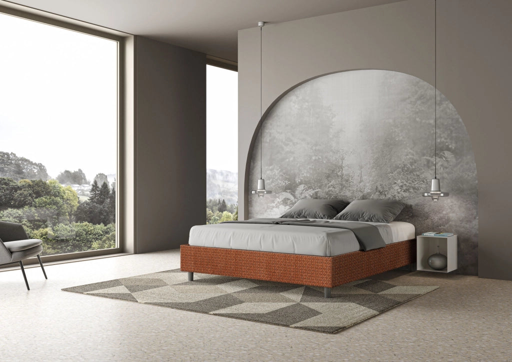 Letto Matrimoniale 160x190 cm con Rete e Contenitore Giroletto con Alzata Comoda Imbottito in Tessuto Labirinto Azelia