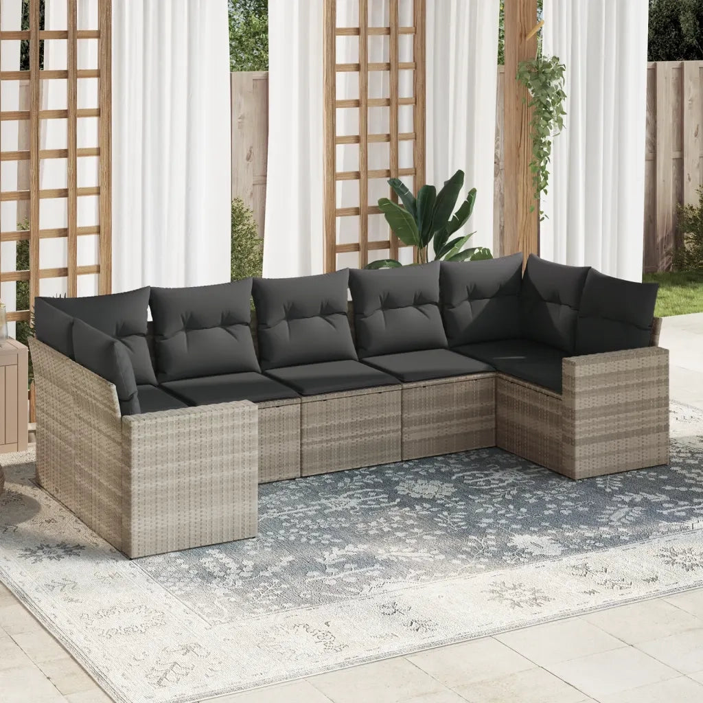Set Divani da Giardino 7pz con Cuscini Grigio Chiaro Polyrattan