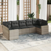 Set Divani da Giardino 7pz con Cuscini Grigio Chiaro Polyrattan