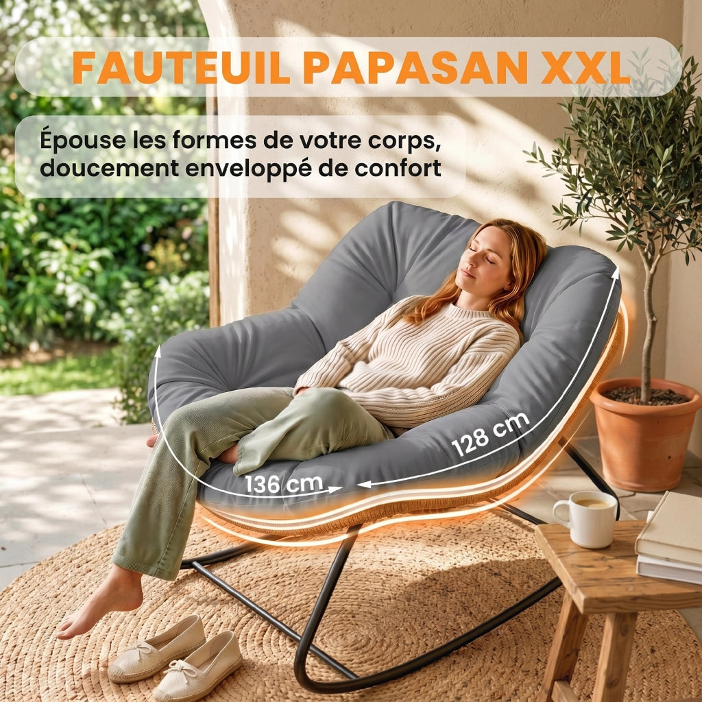 Poltrona a dondolo Papasan imbottita ¨C Xylo ¨C tessuto grigio per interno esterno
