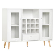Credenza da cucina con portabottiglie cassetto ripiano e 2 ante in vetro ¨C Xylo ¨C Bianco 100x33x80 cm