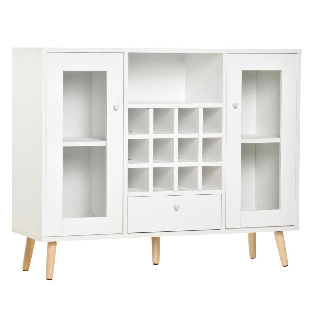 Credenza da cucina con portabottiglie cassetto ripiano e 2 ante in vetro ¨C Xylo ¨C Bianco 100x33x80 cm
