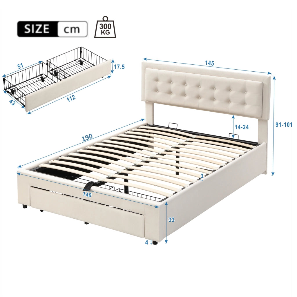 letto imbottito velluto beige 140 x 190 cm