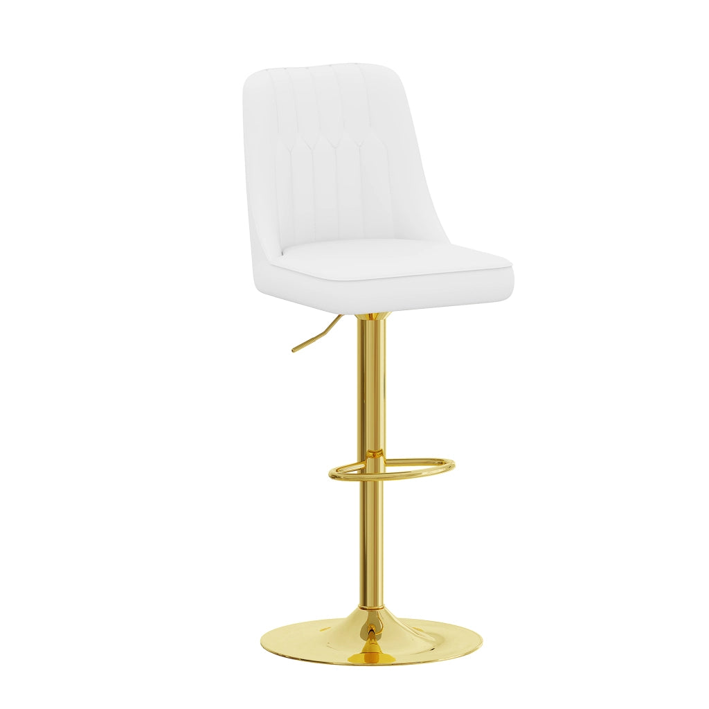 Set di 2 sgabelli da bar girevoli regolabili in altezza con schienale e poggiapiedi in similpelle bianco e oro