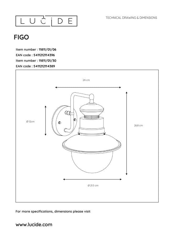 Applique esterna Lucide Figo E27 IP44 nera vetro trasparente